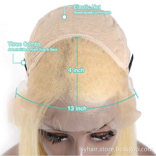Glueless #613 Russian Blonde Lace Front Human Hair Wigs Straight Lace Frontal Wig Pre Plucked Honey Blonde Remy Lace Wigs